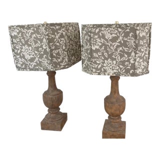 Pair Aidan Gray Lamps With Original Print Shades For Sale