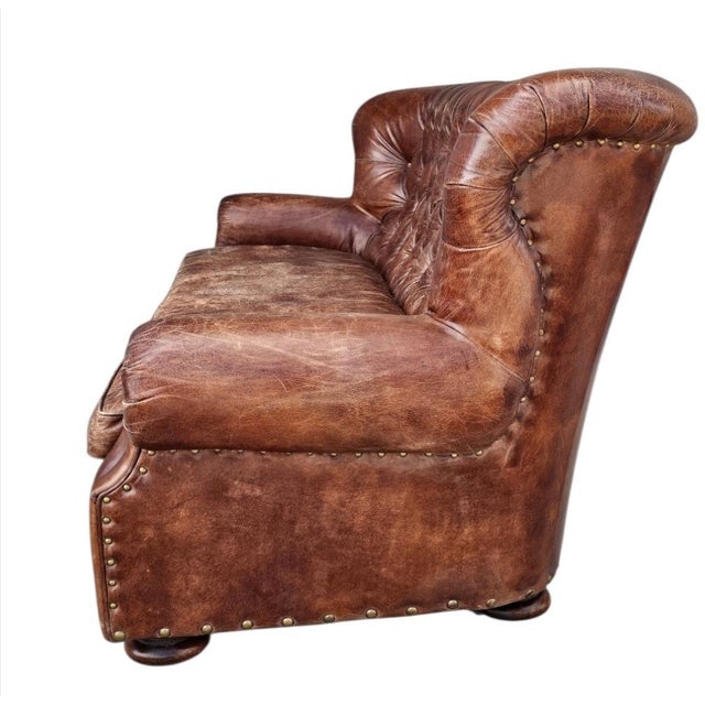 Restoration Hardware Leather Churchill Large Sofa For Sale In Los Angeles - Image 6 of 18