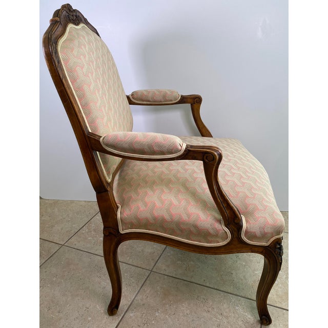 Pair of French Louis XV Style Beechwood Fauteuil Armchairs, Carved Frames For Sale - Image 10 of 12