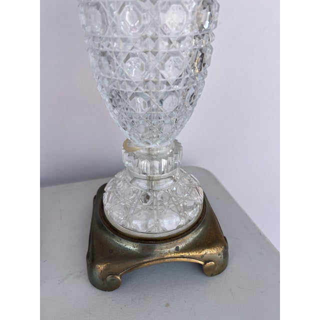 Vintage Early 20th Century Pair Crystal & Brass Lamps -2 For Sale - Image 10 of 12