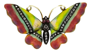 Late 20th Century 18k Diamond & Enamel Butterfly Brooch