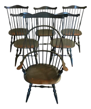 Early American Windsor Dining Chairs, Set of Six