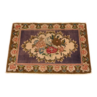 Vintage Hand-Woven Persian Tabriz Picture Rug With Bird and Flowers For Sale