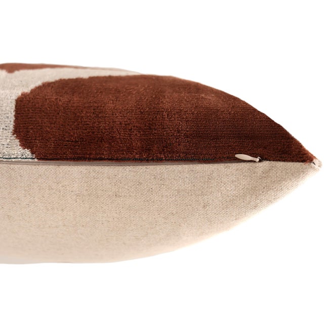 Mid-Century Modern Handmade Brown Silk Velvet Pillow 20x20 – Geometric Modern Designer Cushion For Sale - Image 3 of 8