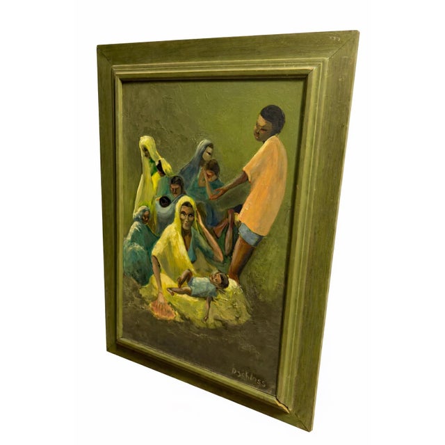 Vintage Modernist African Family Portrait Oil Painting – Signed G. Schloss – Framed 30x22 For Sale - Image 4 of 6