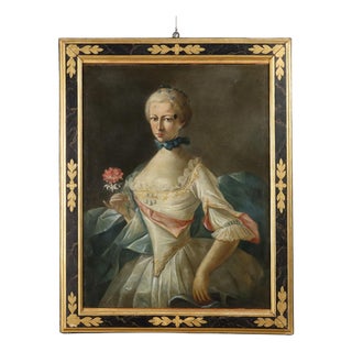 Portrait of a Lady with Flowers, Oil Painting, Framed For Sale