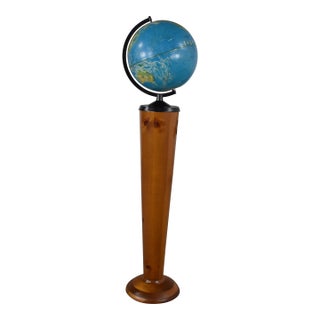 Mid-Century Modern World Globe Repogle World Horizon Series Lighted on Custom Pine Stand For Sale