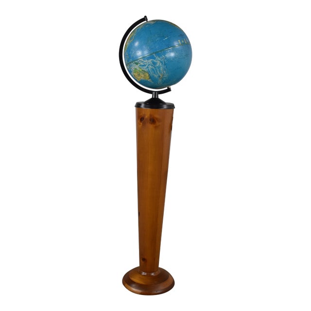 Mid-Century Modern World Globe Repogle World Horizon Series Lighted on Custom Pine Stand For Sale