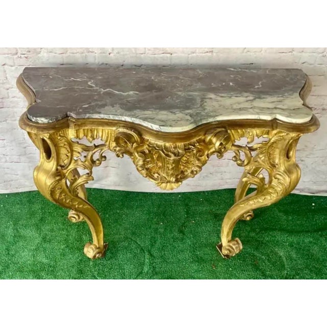 French Louis XV Style Giltwood Console Table With Marble Top For Sale - Image 10 of 18