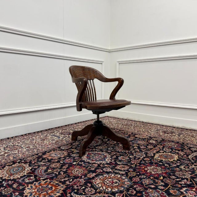 Wood English Desk Chair in Teak and Leather For Sale - Image 7 of 8