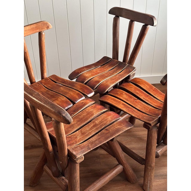 1960s Vintage Brutalist Wabi-Sabi Wood Dining Chairs, Set of 4 For Sale - Image 15 of 18