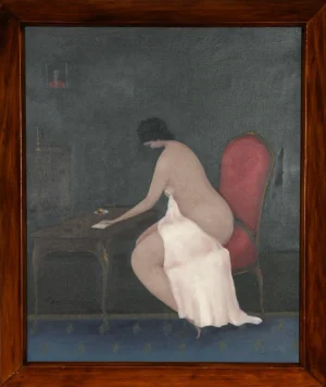 Branko Bahunek, Woman in Red Chair, Oil on Canvas