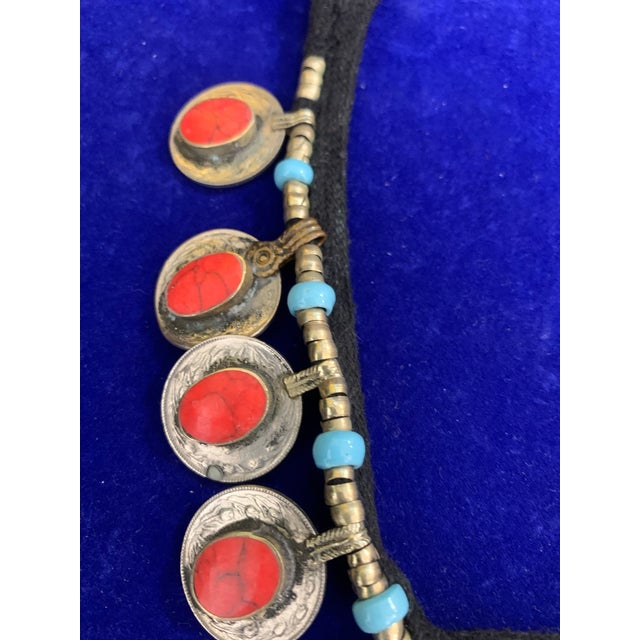Tribal Mid 20th Century Afghan Tribal Kuchi Pendant Necklace Boho Jewelry Made With Coral and Turquoise For Sale - Image 3 of 7