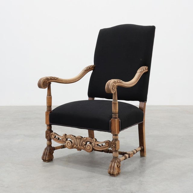 Antique Louis XIII Chair in Black Linen, France, 1800s For Sale - Image 15 of 15