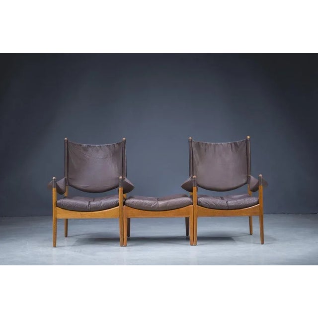 Mid-Century Danish Oak & Leather Lounge Chairs & Ottoman by Kristian Vedel for Søren Wiladsen, 1960s, Set of 3 For Sale - Image 13 of 18