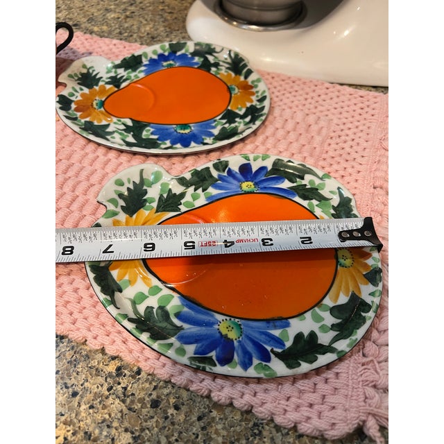 Orange Set of 4, 1970s Orange and Blue Ceramic Plates and Teacups For Sale - Image 8 of 10