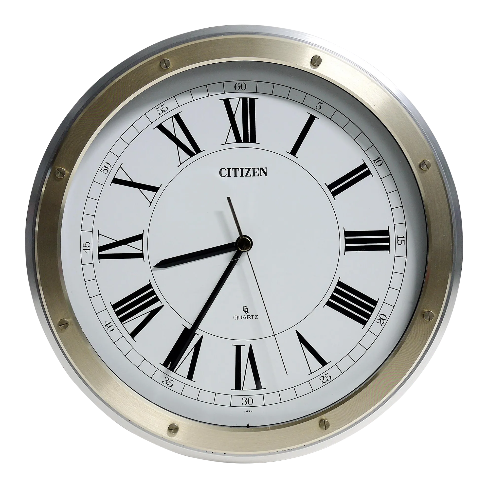 1980s Citizen Roman Numeral Two-Tone Aluminum Bezel Quartz Wall