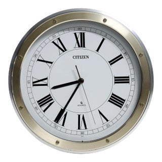 1980s Citizen Roman Numeral Two-Tone Aluminum Bezel Quartz Wall Clock For Sale