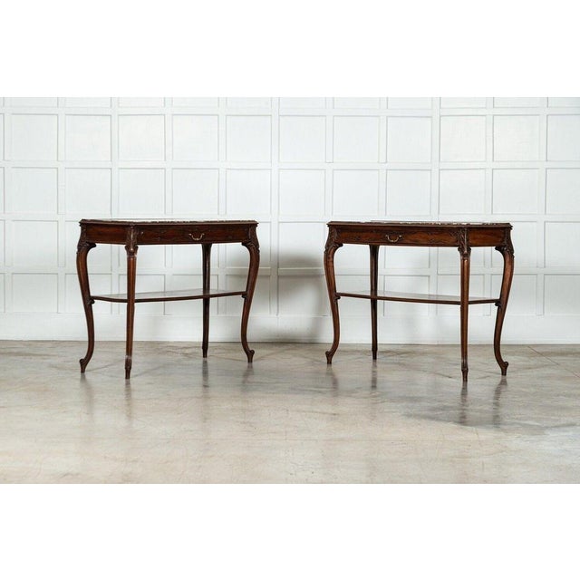 Late 19th Century French Walnut and Marble Serving Tables, 1880s, Set of 2 For Sale - Image 5 of 18