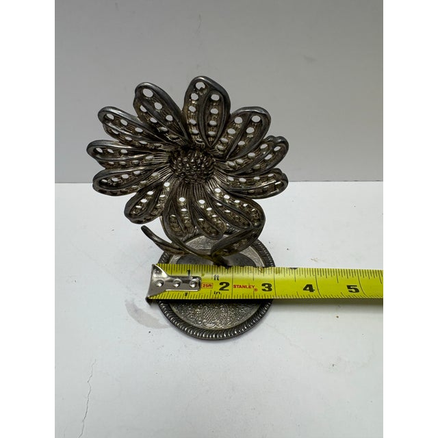 Metal Vintage Silver Tone Flower Figurine | Pierced Metal Daisy Sculpture | Hollywood Regency Vanity Decor | Mid Century Floral Accent For Sale - Image 7 of 7
