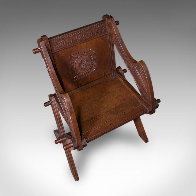 Antique Inscribed Glastonbury Chair, English, Oak, Gothic Armchair, Victorian For Sale - Image 6 of 12