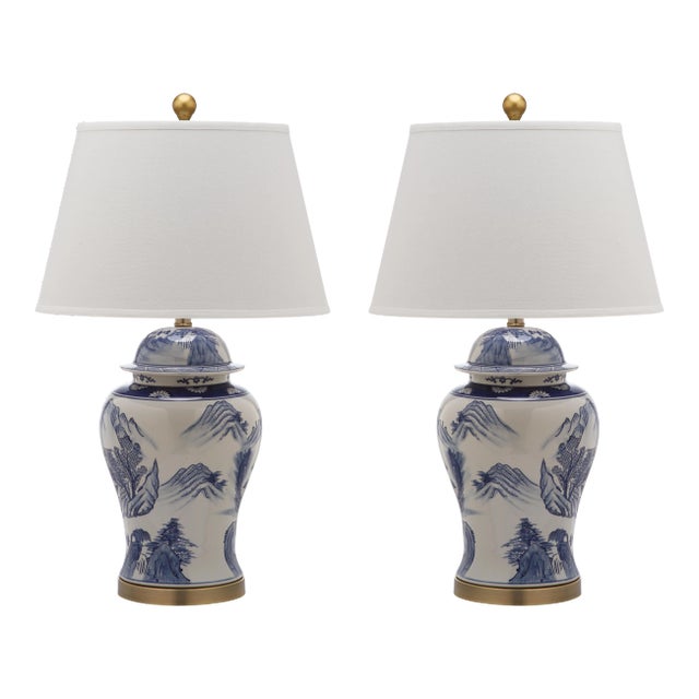 29.5 Inch H Ginger Jar Table Lamp in Blue & White - a Pair For Sale