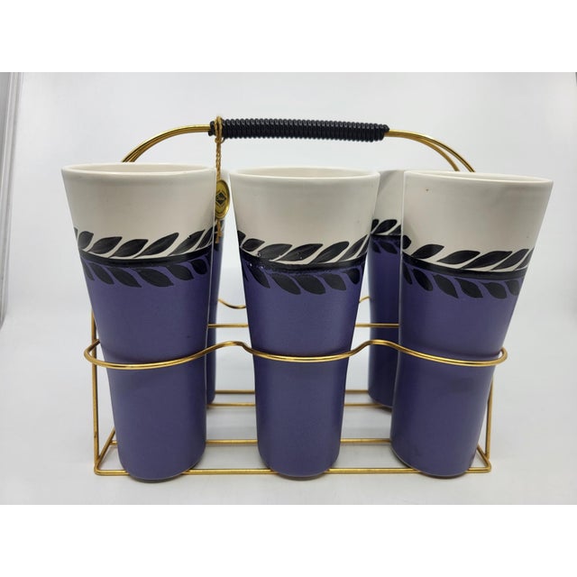 Mid-Century Modern Basket and Orangeade Cups from Erdecor, France, 1950, Set of 7 For Sale - Image 3 of 15