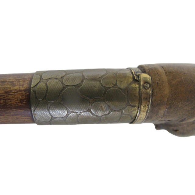 Victorian Bulldog Dog Head With Realistic Eyes Carved Wood Walking Stick Cane For Sale - Image 9 of 12