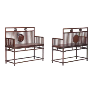 Early 20th Century Vintage Hardwood Chinese Benches - a Pair
