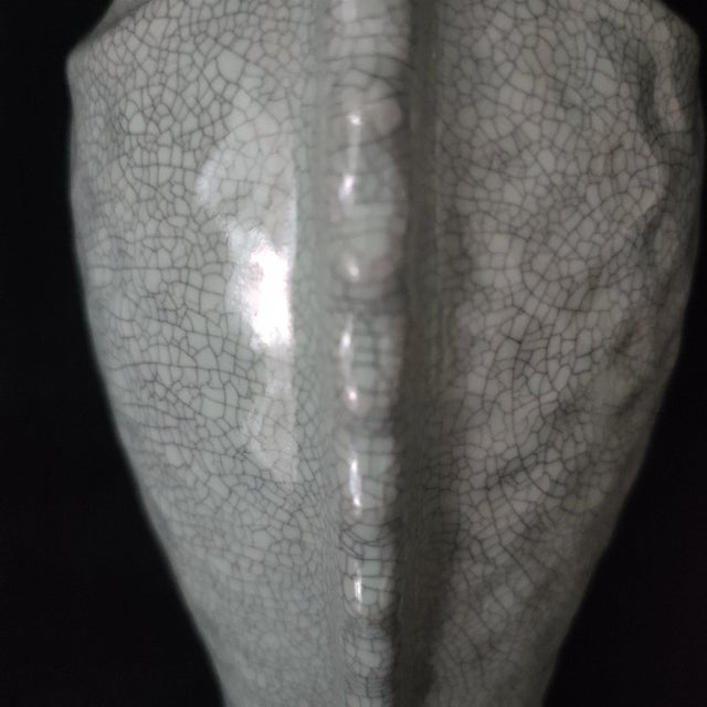 White Chinese Ceramic Vase,Guan Ware Celadon Glaze Porcelain Vase HandCarved Fish Pattern For Sale - Image 8 of 10