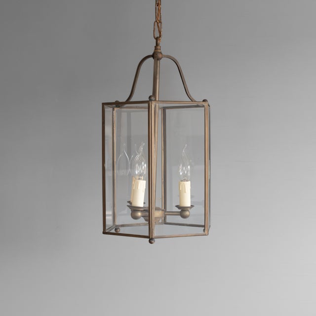 Vintage Hexagonal Lantern in Brass and Glass, 1930s For Sale - Image 4 of 7