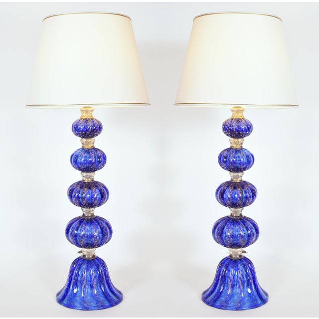 Cobalt Blue With Gold Flecks Murano Glass Table Lamps a Pair Chairish