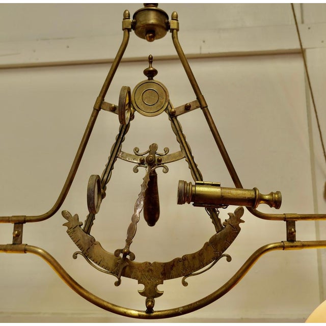 Metal Large Brass Sextant Ceiling Light from the Captains Cabin, 1920 For Sale - Image 7 of 12