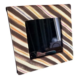 Vintage MacKenzie Childs Pink & Gold Striped 4x4 Picture Frame Art Striped Frame For Sale