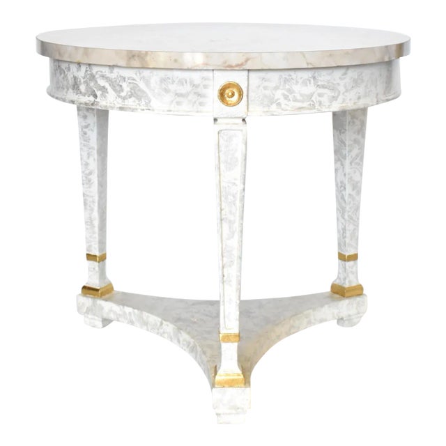 Vintage Neoclassical Round Faux Marble Side Table For Sale