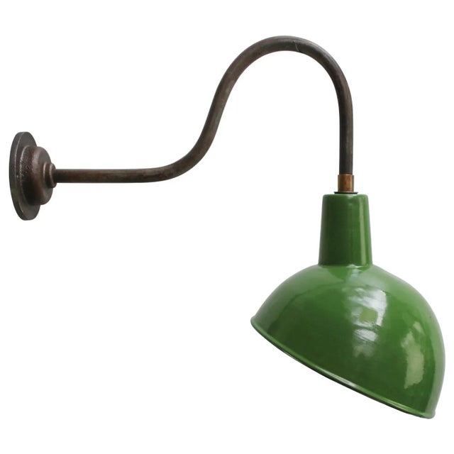 Metal Vintage French Industrial Green Enamel Wall Light For Sale - Image 7 of 7