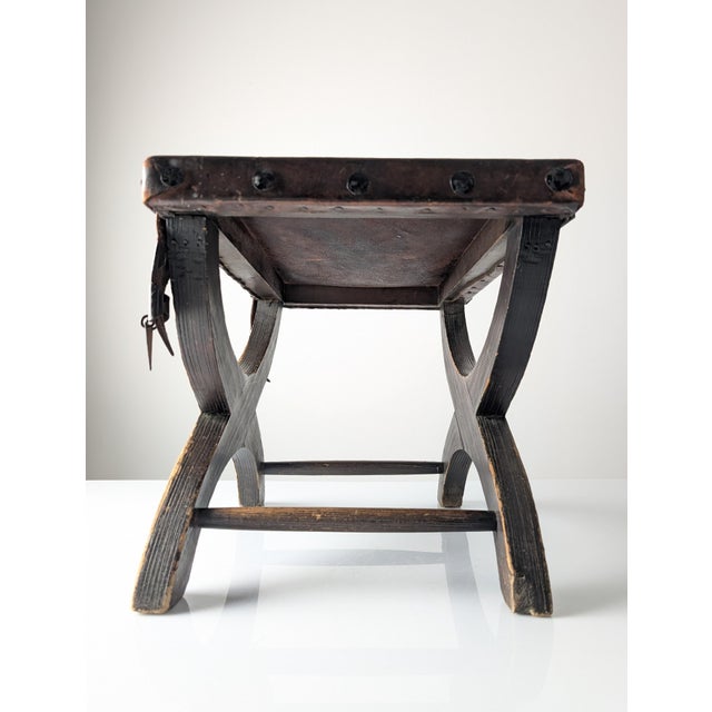 Black Colonial Curul Stool in Leather and Wrought Iron, Mexico, 1940s For Sale - Image 8 of 18