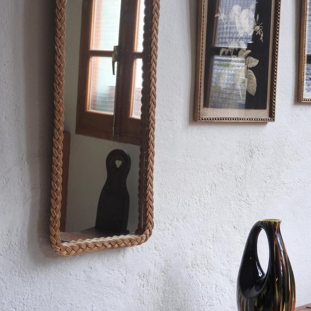 French Riviera Wicker Mirror, France, 1960s For Sale - Image 4 of 12