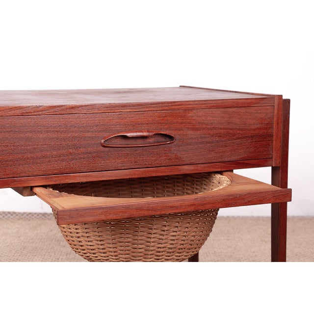 Vintage Danish Teak and Rattan Sewing Table by Johannes Andersen for Uldum Møbelfabrik, 1960s, in Flawless conditions....
