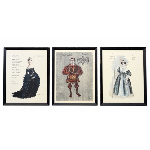 White Vintage Framed Theatrical Costume Design Prints – Set of 3 For Sale - Image 8 of 8