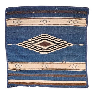 Vintage Mexican Saltillo Serape Kilim Rug, Flat-Woven Wool Blanket, Royal Blue, 2x2 For Sale