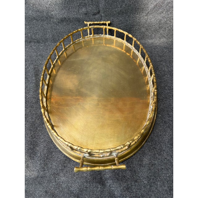 Vintage Faux Bamboo Brass Oval Tray For Sale In New York - Image 6 of 17