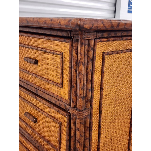 Vintage Late 20th Century Faux Bamboo & Rattan Chest of Drawers For Sale - Image 10 of 15