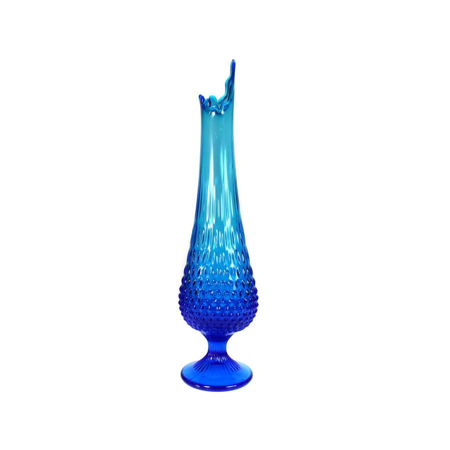 Mid-Century Tall Pedestal Fenton Colonial Blue Hobnail Swung