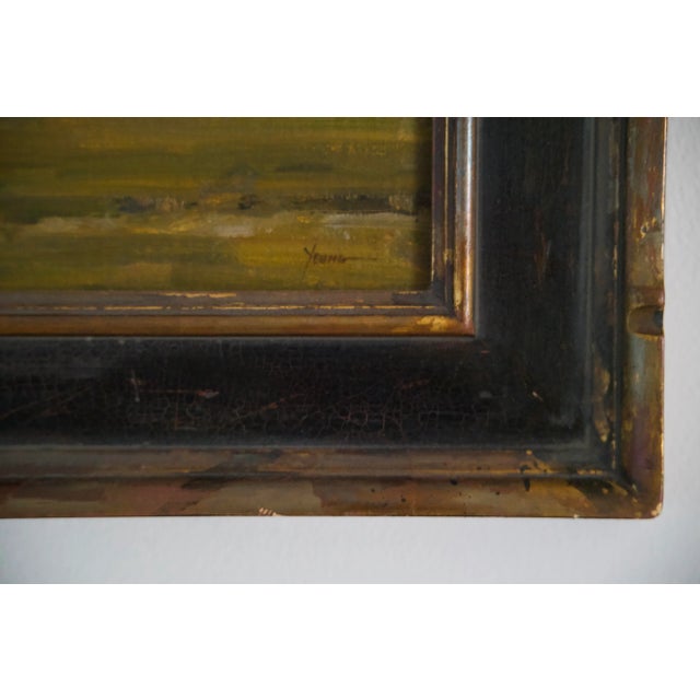 Cabin Framed Dan Young Oil Painting – Nocturne Ranch Landscape Scene For Sale - Image 3 of 4