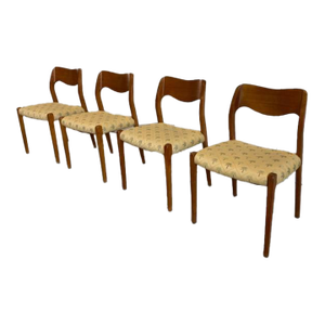 Mid 20th Century Neils O Moller Style Scandinavian Modern Model 71 Upholstered Seat Teak Dining Chairs- Set of 4