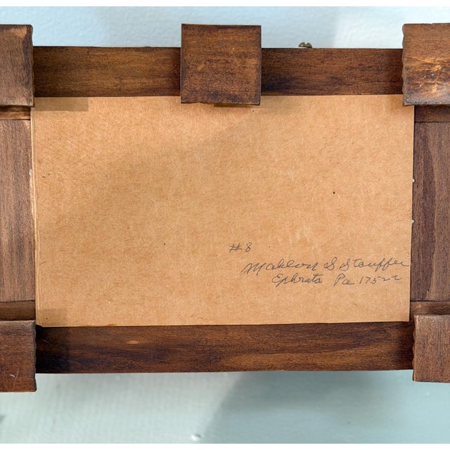 Brown Signed Tramp Art Sewing Box, Folk Art Pincushion Chest With Drawers For Sale - Image 8 of 8
