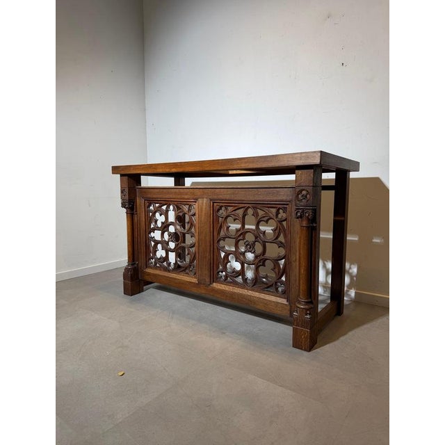 Wood Carved Gothic Wooden Console Table, 1800s For Sale - Image 7 of 7