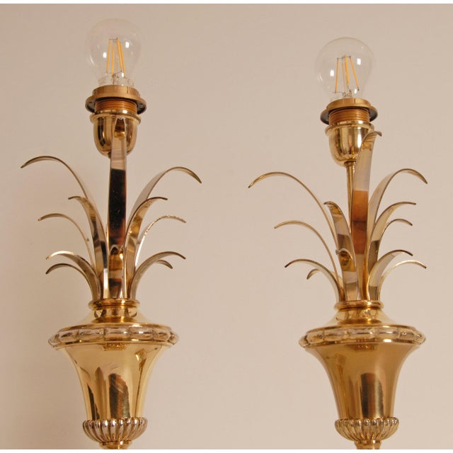 Gold 1970s Mid Century French Table Lamps Crystal and Gold Brass Reed Modern Lamps - A Pair For Sale - Image 8 of 12