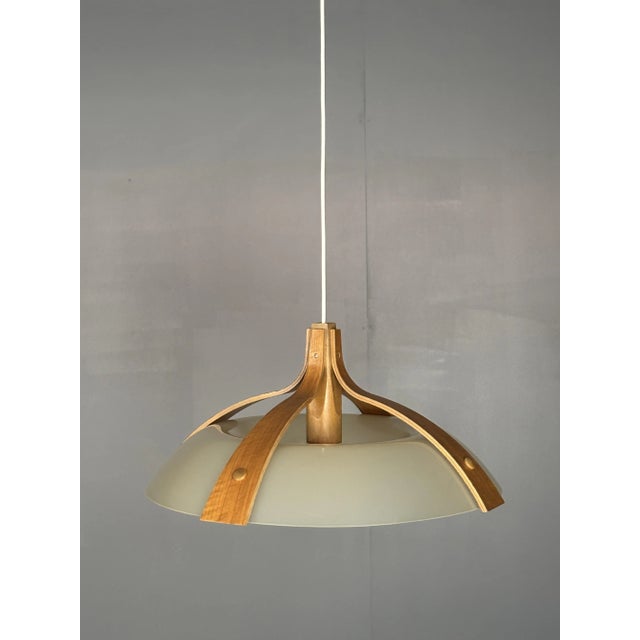 Wood Mid-Century Space Age Layered Walnut Model 328 Pendants from Temde, 1960s, Set of 2 For Sale - Image 7 of 18